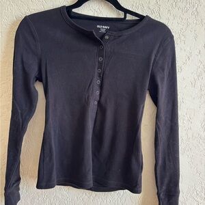Old Navy Black Ribbed Snap Henley Top